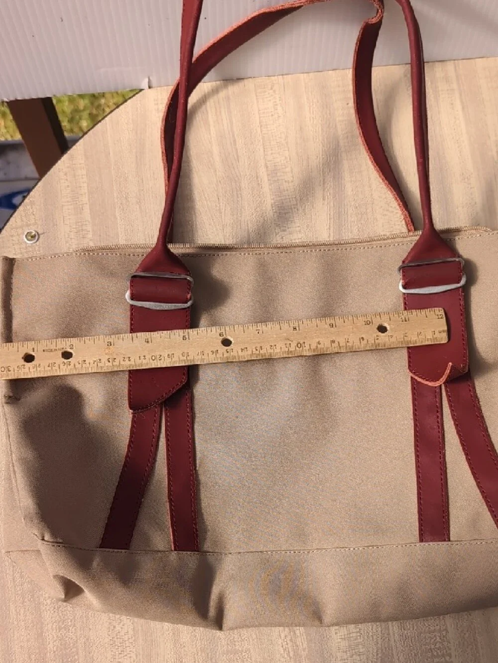 Jack Gomme Canvas Tote with Burgundy Trim and Straps - Picture 12 of 12